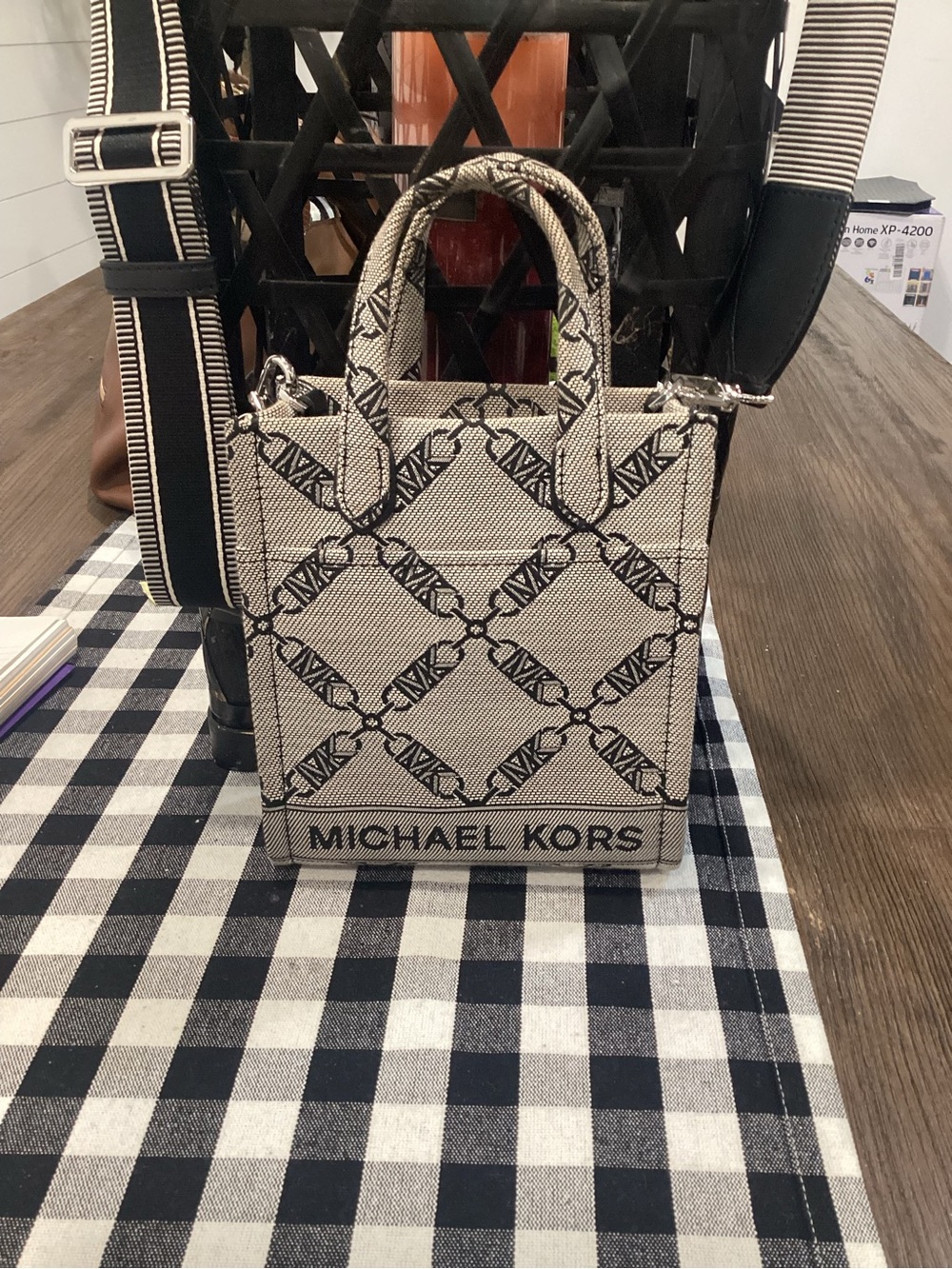 MICHAEL KORS Beige & Black Logo Mini Tote